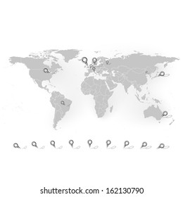 world map with stationery nails background vector 