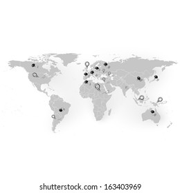world map with stationery nails background vector 