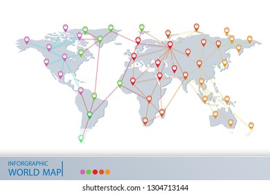 world map with sticky point communication concept