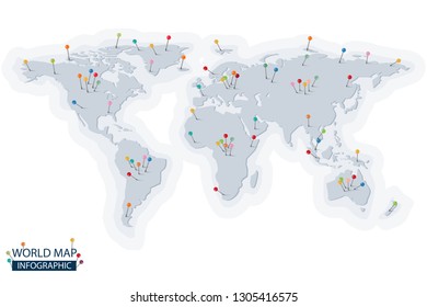 world map with sticky point communication concept