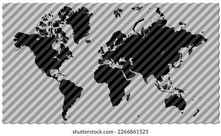 World map with Stripes diagonal pattern textured. Flat Earth, globe, worldmap. Vector illustration