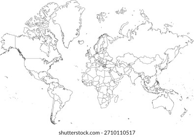 World Map Stroke Outline Editable Vector