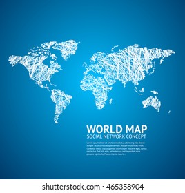World Map Stylize on a Blue. Social Network Concept. Vector illustration
