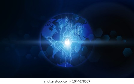 World map with sunrise and Security hand network background. vector illustration