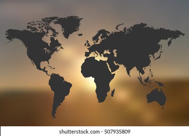 World Map sunset background illustration
