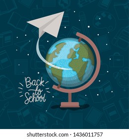 world map and supplies back to school