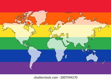 World map supporting Lgbt community vector illustration. Vector icon. World silhouette map. 