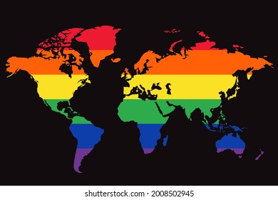 World map supporting Lgbt community vector illustration. Vector icon. World silhouette map. 