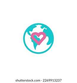 World map symbol isolated. Vector illustration. Globe icon in shape of heart EPS 10