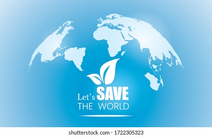 World map symbol Save the world concept.Blue Sea color tone.There is a globe behind the media to help save the world, save energy. Earth day .Vector/Illustration