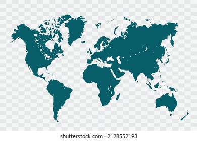 World Map Teal Green Color On Backgound Png