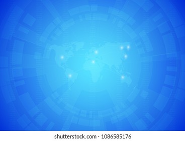 World map with technological background. Communications network map of the world, vector illustration