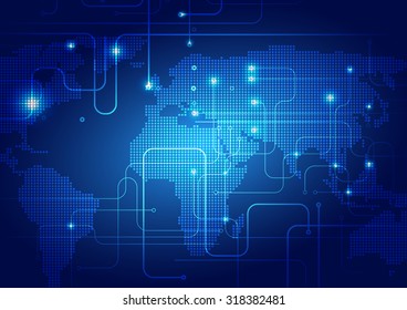 World Map with Technology Background, Vector Illustration