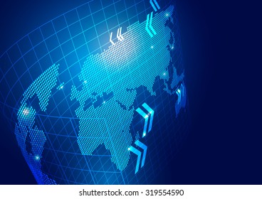 World Map with Technology Business Background, Vector Illustration