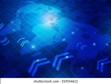 World Map with Technology Business Background, Vector Illustration