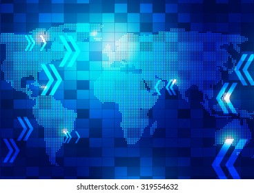 World Map with Technology Business Background, Vector Illustration