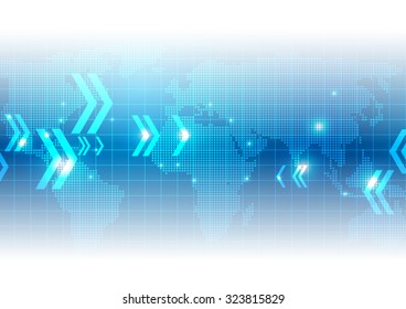 World Map with Technology Business Background, Vector Illustration