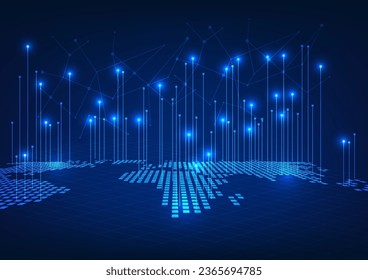 World map technology with lines pointing upwards Shows the connection of network networks around the world that use communications. exchange information and international trade