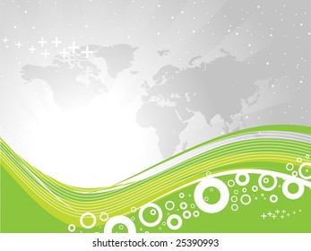 world map technology with wave line background