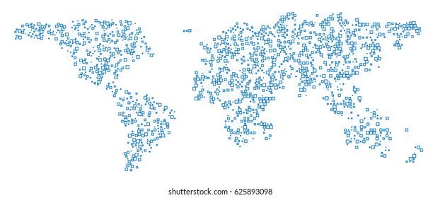 World map technology-style. Abstract  World Map with blue square shapes for infographic.Travel Vector Illustration on white background.