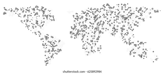 World map technology-style. Abstract  World Map with square shapes for infographic.Travel Vector Illustration on white background.