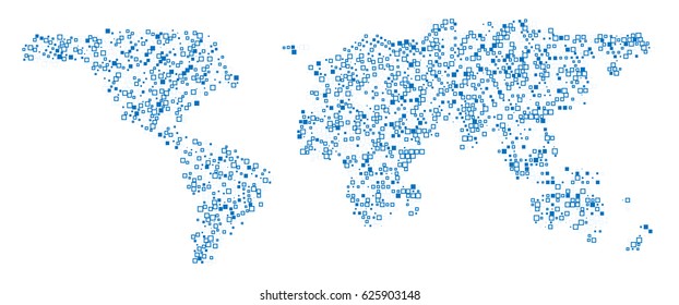 World map technology-style. Abstract  World Map with square shapes for infographic.Travel Vector Illustration on white background.