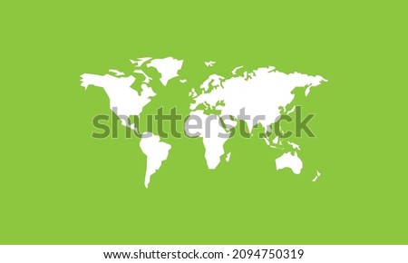 World map template with continents, North and South America, Europe and Asia, Africa and Australia. Vector silhouette flat illustration green background
