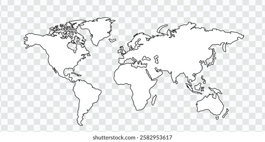 World Map Template with Continents on White Background