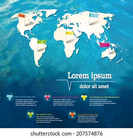 World map template infographic with the sea background