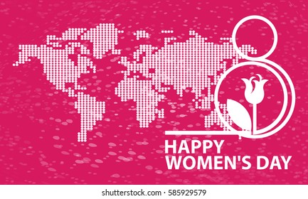 world map, text, international women's day, number 8 and flower