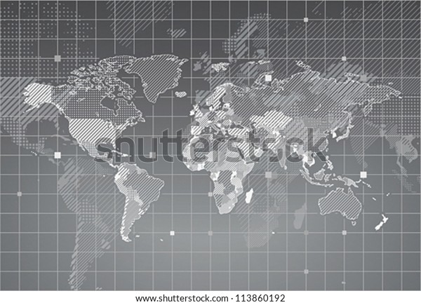 map with textured countries. Vector illustration.