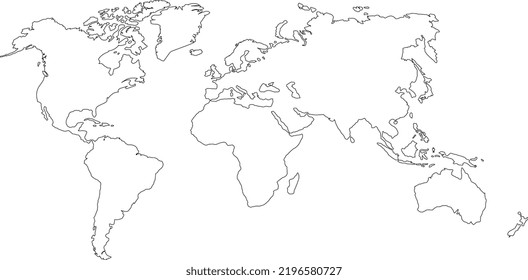 World map with thin black outline on white background.