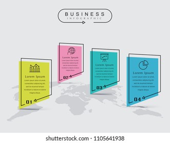 World map thin line infographic presentation. Elements digital corporate finance concept chart with 4 options, step or processes. Template for planning, web process diagram, workflow, banner
