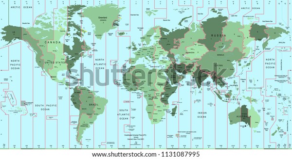 World Map With Time Zone And Country Name Template\
Design Vector