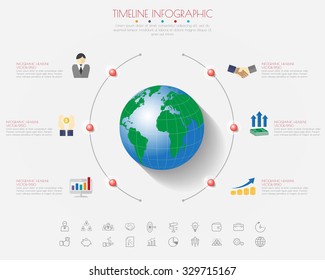 world map timeline infographics with icons set.