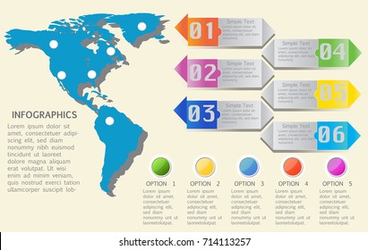  World map timeline vector infographics with icon, options and flow diagram, vector eps10 illustration