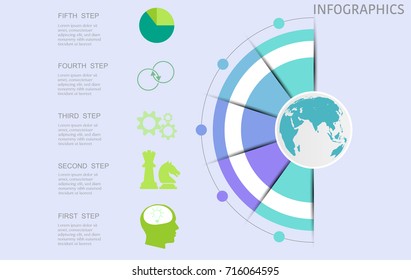  World map timeline vector infographics with icon, options and flow diagram, vector eps10 illustration