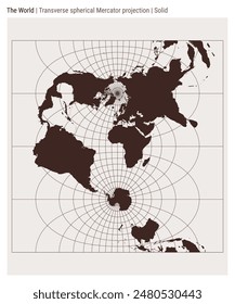 World Map. Transverse spherical Mercator projection. Solid style. High Detail World map for infographics, education, reports, presentations. Vector illustration.