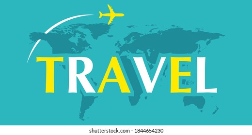 World map travel, global, plane, hollidays, weekand flat style vector illustration