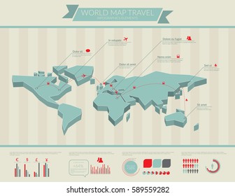 World map travel infographics elements. Vector illustration