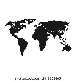 World map travel vector icon. Travel route on a vector map. Icon of flights around the world. Logo of airlines and travel agencies. Vector illustration.