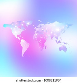World map trendy liquid colors background. Global technology networking concept. Global network connections. Lines plexus background. Big Data communication. Perspective backdrop
