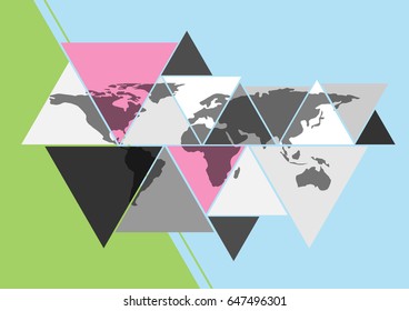 World map in triangle shape.Geometric abstract background.Vector illustration.