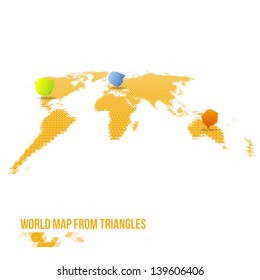 World Map From Triangles with Map Pointers - Infographic Element - Vector Illustration