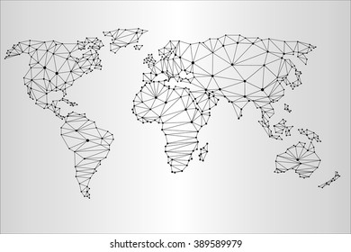 World map in the triangulation, social map, business map