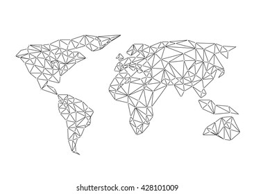 World map in the triangulation, social map, business map