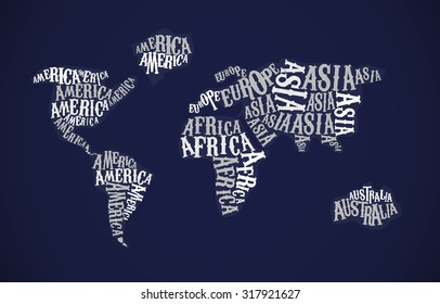 Mapa Mundial de la Tipografía. Palabras continentales