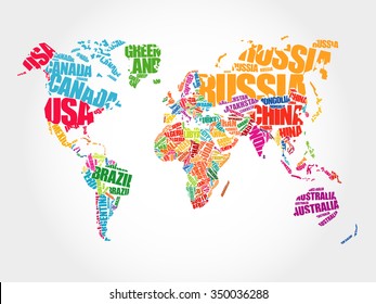 World Map in Typography word cloud concept, names of countries