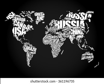 World Map in Typography word cloud concept, names of countries