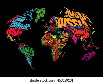 World Map in Typography word cloud concept, names of countries